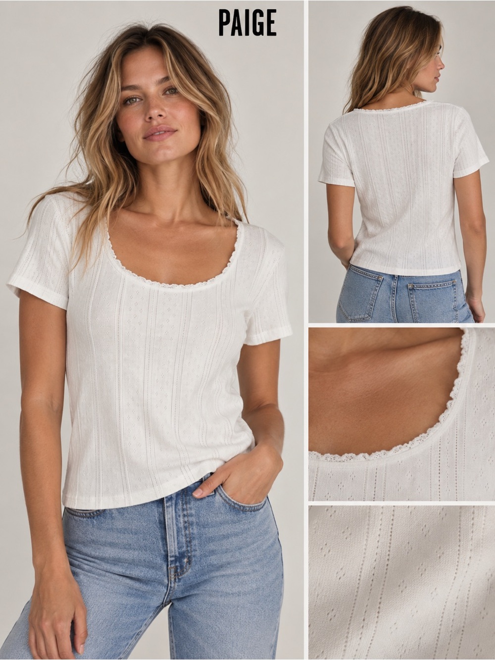 PAIGE White Pointelle Scoop Neck Baby Tee – Size L